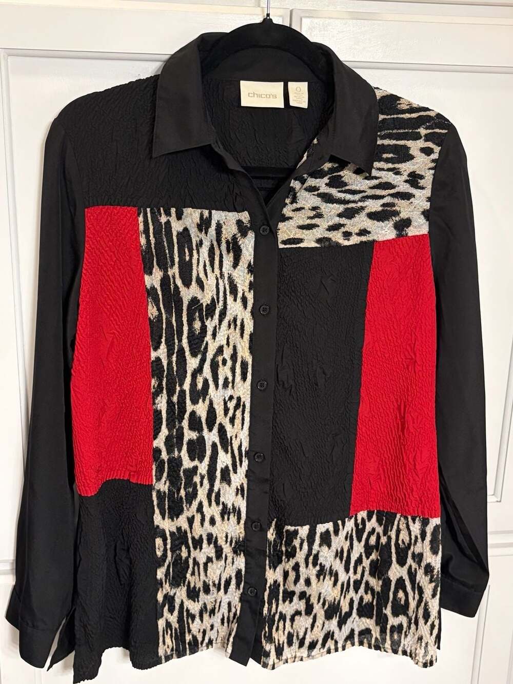 Chico's Leopard Print Colorblock Textured Button Down Shirt Size 0